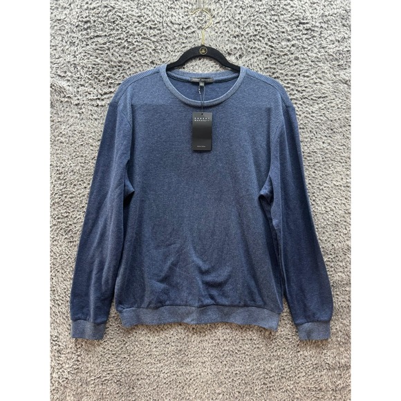 NWT Robert Barakett Montreal Waffle-Knit Crew Neck Sweater Navy Blue Mens Size L